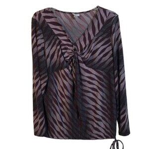 Worthington Stretch Purple & Black Abstract‎ Long Sleeve Blouse L